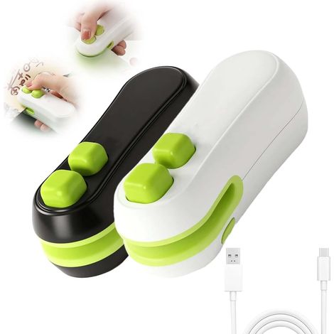 Mini scellant de sacs 2 en 1 amélioré 2025 – Scellant portable rechargeable avec cutter et aimant, scellant de sacs en plastique portable (noir + blanc) (1/5)