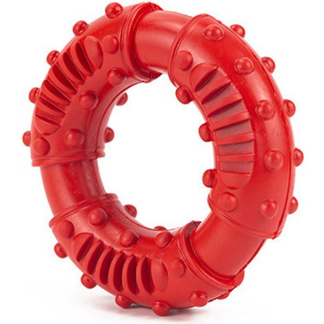 Strapazierfähiger und rutschfester Zahnreinigungsring aus Gummi für Hunde, rot. (1/5)