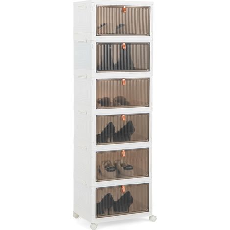 COSTWAY Scarpiera Pieghevole a 3/4/6 Piani, Mobile Multiuso Impilabile con Porte Trasparenti Magnetiche e Ruote Piroettanti Bloccabili, Contenitore con Coperchio per Cibi Giocattoli Abiti (6 Piani) (1/5)