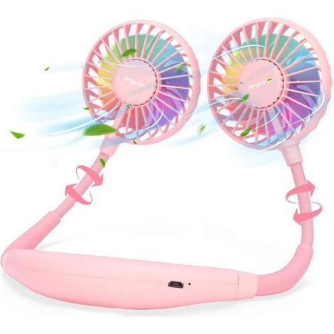 ventilateur portable d\' encolure, mini ventilateur portable usb batterie rechargeable, 3 vitesses, rotation à 360 ° avec lumi[A76]