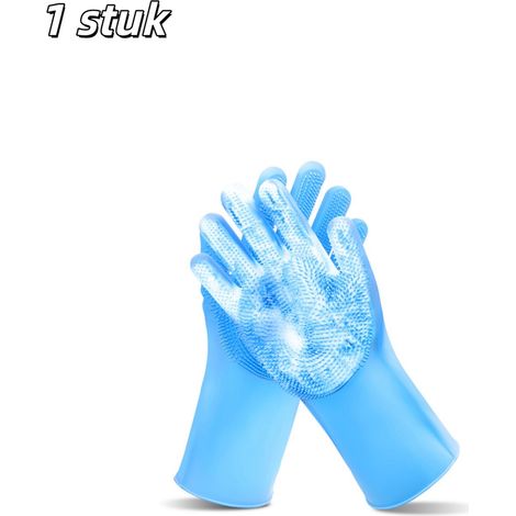 Gant de toilettage pour animaux avec surface douce pour laver et masser chiens et chats conception haute densité et bord dentelé couleur bleue (1/5)