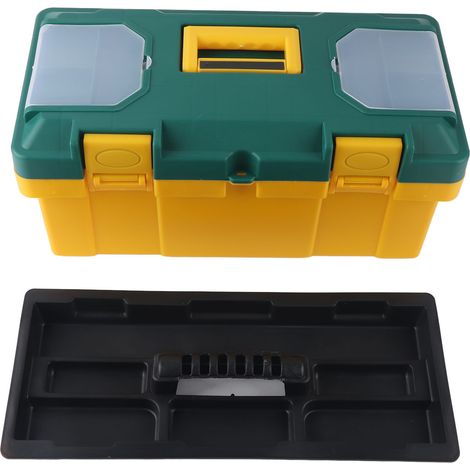 Mallette à outils de voiture portable, boîte de rangement avec plateau amovible, étui pour petites pièces, jaune et vert, 45x23x20 cm (19 po) (1/5)