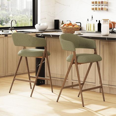 Lot de 2 tabourets de Bar, tabourets de Hauteur comptoir avec Dossier, tabourets d'îlot Modernes rembourrés avec Pieds en métal pour îlot de Cuisine, comptoir, Salle à Manger, Vert (1/5)