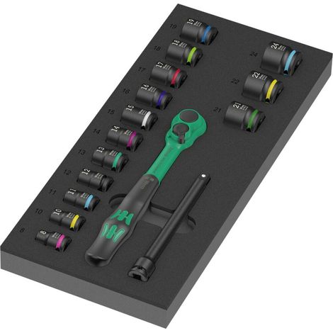 Wera 9724 Inserto in schiuma 8010 B Zyklop Comfort Set di cricchetti 1, 16 pezzi