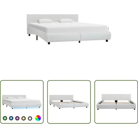 Kunstlederbett - Bettgestell mit LED Weiß Kunstleder 160×200 cm (1/5)