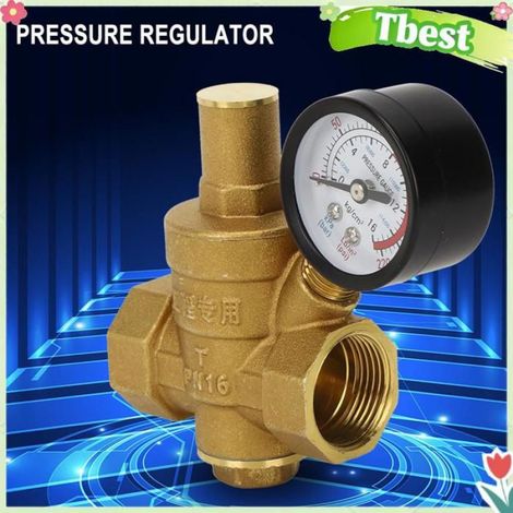 Régulateur de Pression D'eau Réglable en Laiton DN20, Vanne Réductrice avec Jauge pour la Plomberie Domestique (1/4)