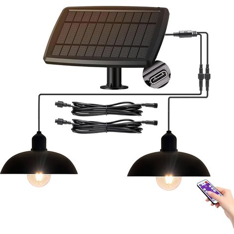 Suspension solaire avec deux ampoules abat-jour extérieur en métalpanneau réglableétanchéité IP44idéale pour les terrasses et les Métal (1/5)