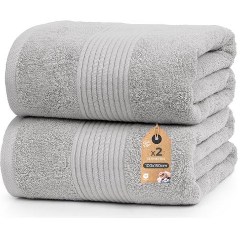Lot de Serviette de Bain 100x150 cm - Serviette de Bain Grande Taille - 100% Coton – Éponge 500 g/m2 - Douces, absorbantes et durables - Oeko-TEX (1/5)