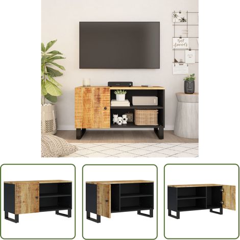 The Living Store TV-Schrank 80x33x46 cm Massivholz Mango & Holzwerkstoff - TV Schrank - Mangoholz - Wohnraum - Wohnzimmermöbel - Regal (1/5)