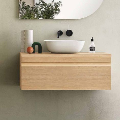 Cassetto sospeso portalavabo da bagno in PVC 100 cm RIO Rovere Chiaro (1/3)