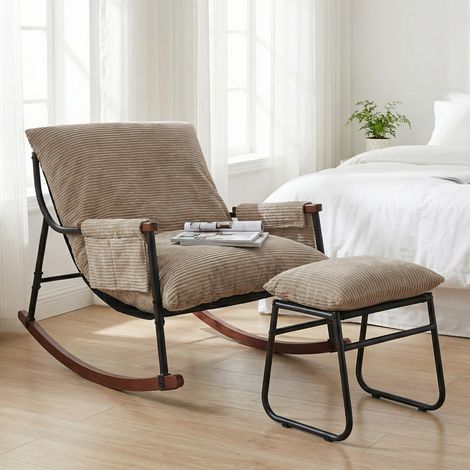 Fauteuil Relax Jardin avec Repose-Pieds Kaki – Fauteuil Lounge Moderne Structure Acier
