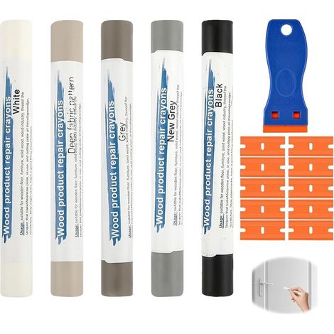 Kit Reparation Parquet - Pate A Bois Gris 5 Teintes - Pour Sols Stratifies Meubles Portes - Spatule Et Lames Incluses - 1 Kit (1/5)