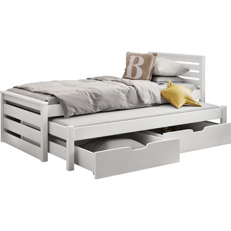 Cama Henderson 170, Blanco, Individual con una cama supletoria-nido, Individuales, 90x190, 90x200, Madera, Somieres, 98x212x82cm
