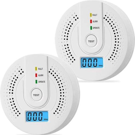 BelleRise - 2 pcs Détecteur de monoxyde de carbone avec alarme, affichage LED et alarme sonore et visuelle de 85 décibels. (1/4)