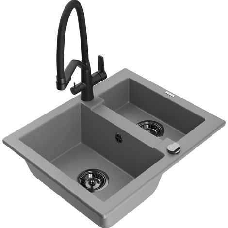 Mexen Carlos Granitspüle 1,5-Becken mit Küchenarmatur Duo, grau - 6518-71-671701-70-B (1/5)
