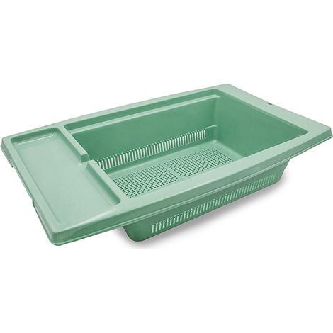 Scolaverdure da lavello 43x26x10,5 cm in Plastica Verde Acqua senza BPA - Cestello scolapasta, verdure, frutta per qualsiasi lavello (1/5)