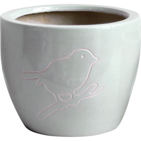 Cache pot Bird gris en Terre Cuite 13 cm (1/2)