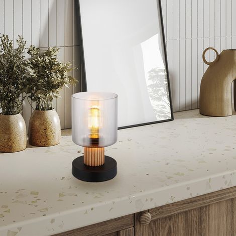 Tischleuchte Tischlampe Schlafzimmerlampe Leselampe Glas rauch H 21 cm
