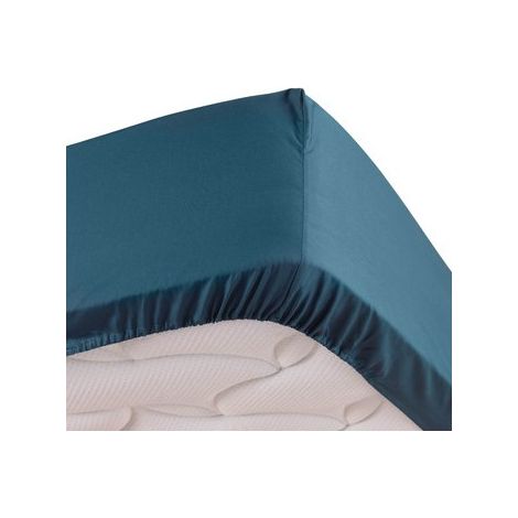 Drap housse bleu 90 x 190 cm en percale Bonnet de 30 cm
