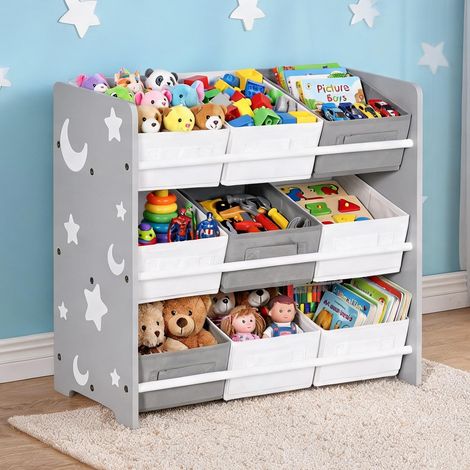 Meuble Range-Jeux Enfant 9 Bacs Gris et Blanc 63 cm grigio (1/5)
