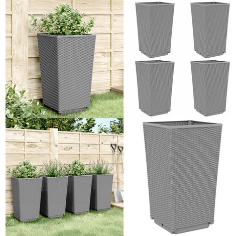 Pflanzkübel 4 Stk. Hellgrau 32,5x32,5x57 cm PP - Blumentopf - Pflanzgefäß - Kübel - Balkonpflanze - Gartendeko - Home & Living (1/5)