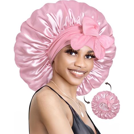 Wendbare, doppellagige Satin-Nachthaube – verstellbar mit langem Gummiband – für lockiges und glattes Haar – für Damen und Herren (1/5)