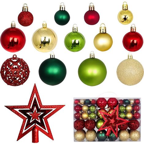 Set mit 101 Weihnachtsbaumkugeln, darunter unzerbrechliche Kunststoff-Weihnachtskugeln in Rot, Gold und Grün (1/5)