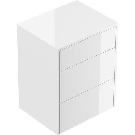 Design Nachttisch Lux M 50cm hängend, 3 Pushauszüge Weiß Hgl
