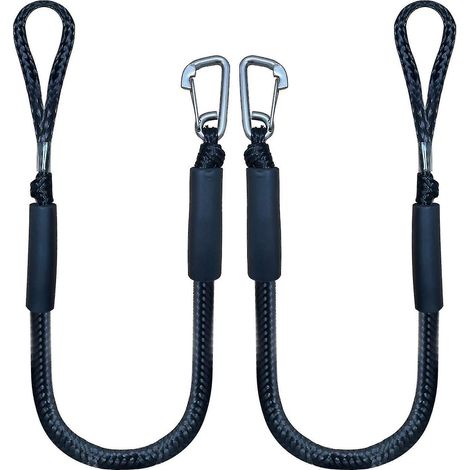 Corde d'amarrage élastique avec crochet, corde d'amarrage marine noire, 1,2 m (4 pieds), lot de 2, noire (1/5)