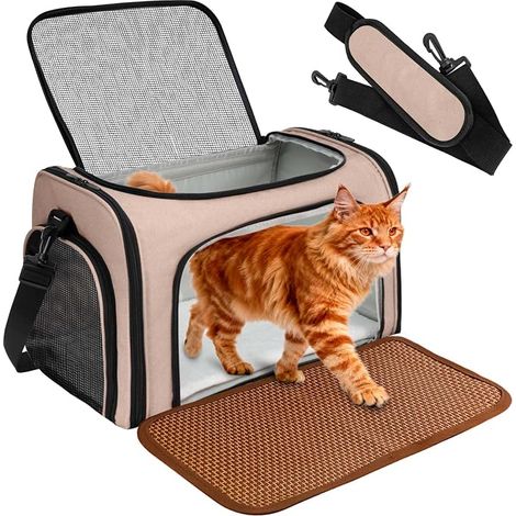 Cat Dog Carrier with Plush Insert and Straw Mat, Suitable for All Seasons, Ideal for Car Vets (1/3)
