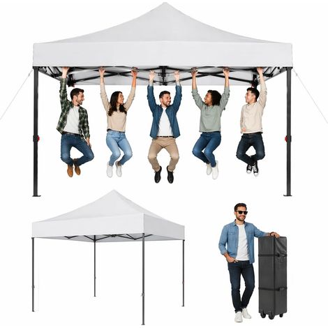 Aoxun Pop Up Gazebo 3m x 3m Waterproof Outdoor Canopy with Wheeled Carrybag,4 Weight Bags, 8 Stakes and 4 Ropes, Heavy Duty Instant Shelter for Garden Party BBQ, White (1/5)