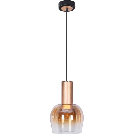 Suspension Luminaire en Métal Laiton Brossé et Verre Ambré E27 Ø 23,5 cm - PANGIVO (1/4)