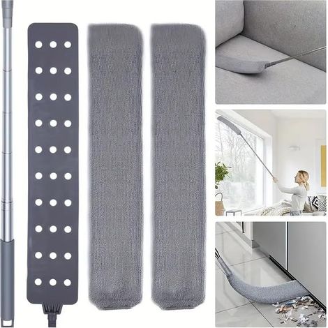 Aspirateur de Poussière Rétractable avec 2 Chiffons en Microfibre et Long Manche de 152 cm, Brosse à Plumeau Lavable pour Nettoyer sous Les Appareils Électroménagers (1/5)