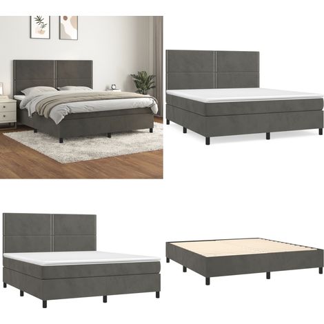 Sommier à lattes de lit et matelas Gris foncé 180x200cm Velours - Lit Tapissier - Lit Velours - Lit Double - Literie - Chambre À Coucher - Home & Living (1/5)