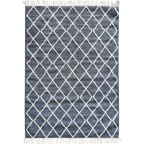 BOHO CROISILLONS - Tapis coton motifs croisillons en laine épaisse gris foncé 160x230 (1/5)
