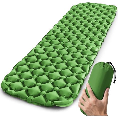 Matelas gonflable de camping (vert), ultraléger, sans appui-tête, idéal pour les voyages et la randonnée. (1/4)