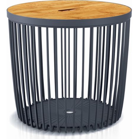 Panier rond CLUBO couleur anthracite avec couvercle en bambou - 50L - Diamètre 45CM