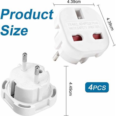 4Pcs UK vers EU Adaptateur de Voyage,Adaptateur Prise Anglaise vers Prise Française,Cet Adaptateur pour l’Europe, France, Allemagne,Italie,Espagne,Blanc (1/4)
