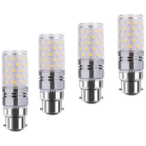 Lampadine LED a mais B22 12W, equivalente a 100W incandescente, 1200lm, luce calda 3000K, lampadine per candelabri, candele decorative con attacco B22, lampade LED non dimmerabili, confezione da 4 [Cl (1/4)