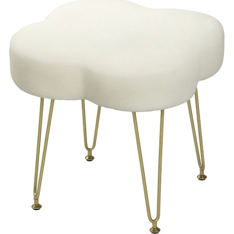 Pouf poggiapiedi a forma di trifoglio, rivestito in poliestere, gambe in acciaio, bianco crema (1/4)