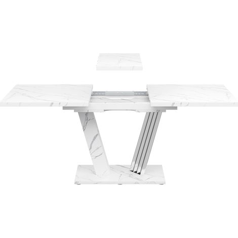 Tavolo allungabile bianco effetto marmo 120-160 x 80 x 76 cm in MDF e metallo (1/5)