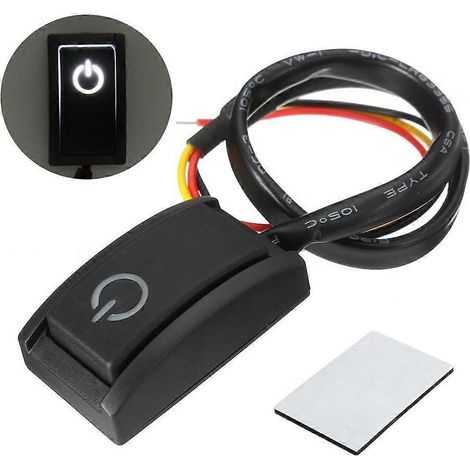 Interrupteur à bouton-poussoir carré noir pour éclairage LED de voiture, marche/arrêt, avec ruban adhésif double face, 12 V CC, 200 m (1/4)