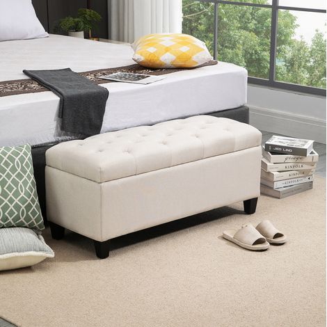 MEUBLIV Sitztruhe 100 x 40 x 44 cm creme – gepolsterte Sitzfläche, Stauraum (1/5)