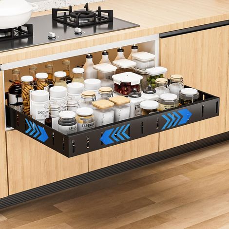 Tiroir Coulissant Cuisine, Largeur Réglable de 30-50CM Tiroir Coulissant Placard, Panier Coulissant pour Placard Rangement pas de Perçage Nécessaire (1/5)
