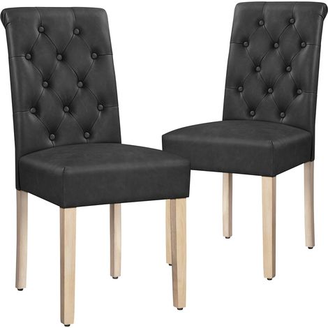Yaheetech Chaises de Salle à Manger Lot de 2 Haut Dossier en Similicuir Pieds en Bois Massif Chaises de Cuisine Assise Rembourrée Maison Chambre Bureau Hôtel 45,5 cm × 62 cm × 98,5 cm Anthracite (1/5)