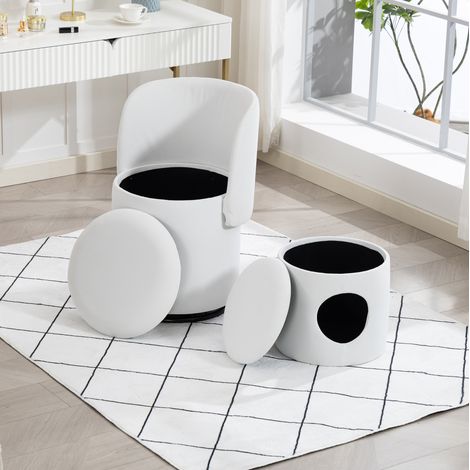 Drehbarer Sessel 48x52x75 cm weiß mit Stauraum, Samt, 360°, Hocker inklusive MEUBLIV (1/5)