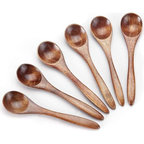 Lot de 6 petites cuillères en bois, cuillères à café en bois, ustensiles de service en bois pour la cuisine, petites cuillères à condiments (1/5)