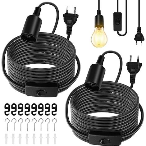 Cable Suspension Luminaire E27 Pièces Ampoule Luminaire Suspendu avec Interrupteur Câble Réglable 6m pour Éclairage Intérieur Chambre Salon Cuisine Bar Noir (1/5)