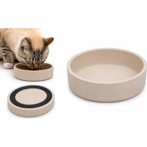 Gamelle Chat Ronde Beige Gamelle Nourriture et Eau en Bambou Antidérapante 250 ML (1/2)