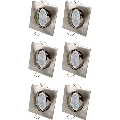 Lot de 6 Spot led carré 230v alu brossé 38° led blanc chaud (1/5)